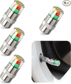 4 PCS Car Tire Pressure Monitor Valve Stem Caps, 2.4Bar 36PSI Tire Pressure Monitor Sensor Indicator, 3 Color Eye Alert Tire Pressure Monitor Valve Caps with Pressure Gauge, Fit for Most Cars