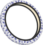 Floral Steering Wheel Cover Car Elastic Steering Wheel Protector | Blue White Anti-Slip Breathable Car Accessories Interior for Women Men Universal 15 Inch Fit Auto SUVs Vans Truck