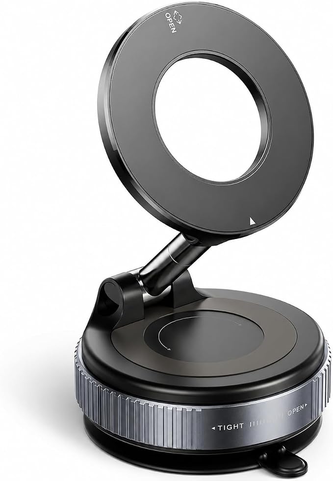 Vacuum Magnetic Phone Holder for Car, 96LBS Suction Cup & 2800gf Magnetic Hold, 360° Foldable MagSafe Car Mount for Dashboard, Windshield, Gym & Mirror, Compatible for iPhone 17–12 and Android