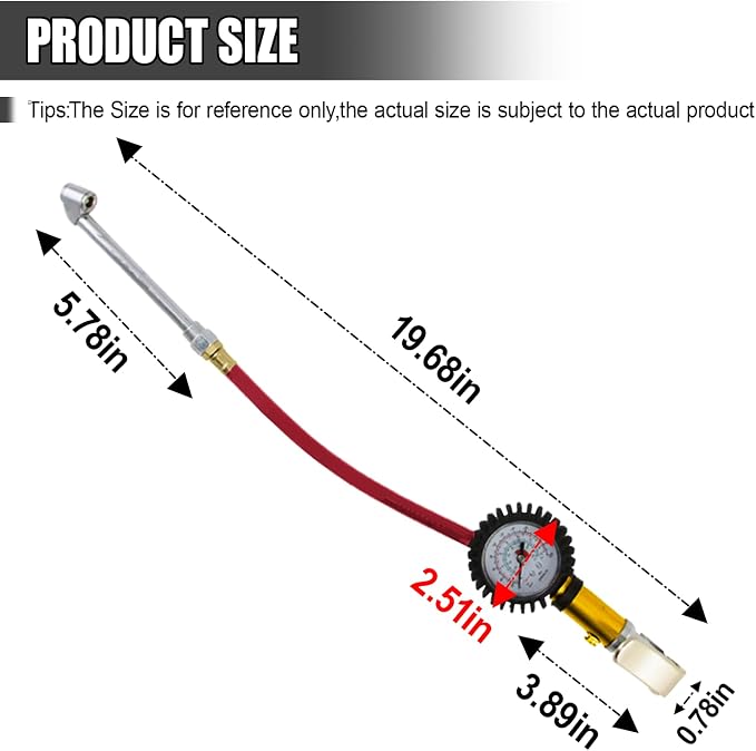 Digital Tire Pressure Gauge with Inflator, 0-220 PSI, Accuracy, Universal Fit Cars and Trucks (Red)