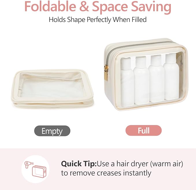 Clear Makeup Bag - TSA Approved Toiletry Bag for Carry-on & Checked Luggage, Water Resistant Car Storage Organizer with Reinforced Seams