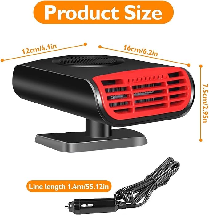 Car Heater 12V 150W, Portable 2-in-1 Defroster and Defogger, Fast Heating Car Fan for Windshield, Plug into Cigarette Lighter for Vehicle, Travel, Daily Use