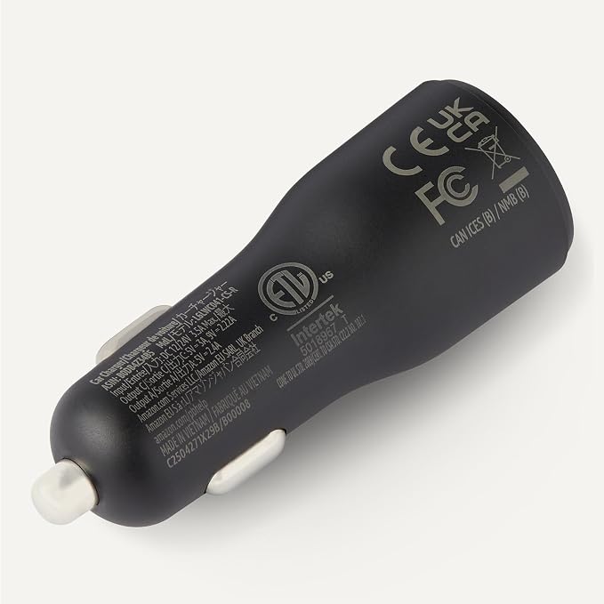Fast-Charging Car Charger, 1 USB-C (20W) + 1 USB-A (12W), 32W, with 3-Ft Cable, Black