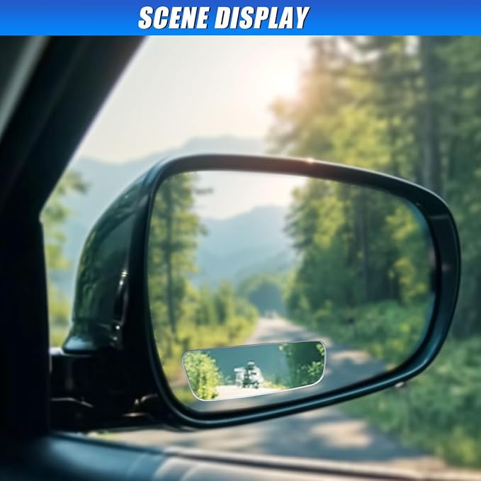 2PCS Rectangle Blind Spot Mirror for Car, Frameless Adjustable Wide Angle Mirror, Universal Side Rear View Mirrors, Stick-on Design, HD Glass Convex Mirrors for Cars, Trucks, SUVs (049/Frameless)