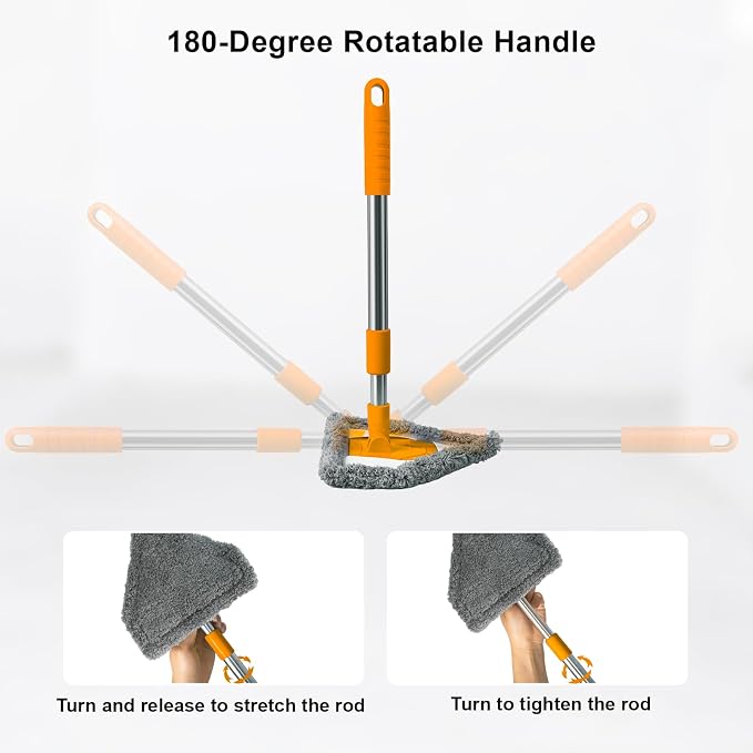 Windshield Cleaner Tool, Car Window Squeegee with 4 Reusable Microfiber Pads, 13"-16.7" Telescopic Extendable Handle, 180° Rotating Glass Cleaner for Auto Interior, Shower Glass, Household Windows