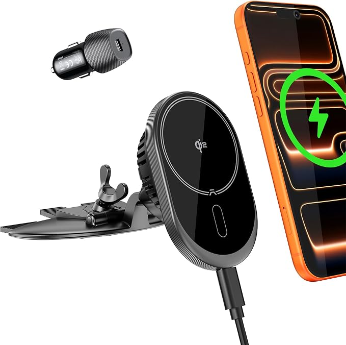 Qi2 15W CD Car Mount Charger for Magsafe, Strong Magnetic Phone Holder for CD Slot Charging, Fast Wireless Car Charger Mount Fit for iPhone 17 16 15 14 13 12 Pro Max Plus Mini (for Qi2 Charging)