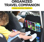 Back Seat Cover for Kids + 6 Pocket Storage Organizer, 2 Pack X-Large Kick Mats Backseat Protector with iPad Tablet Holder, Car Seat Back Protectors for Vehicles to Protect from Dirt & Mud