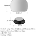 2 pcs Blind Spot Mirrors, HD Glass Convex 360° Wide Angle Side Rear View Mirror with ABS Housing for Cars SUV and Trucks