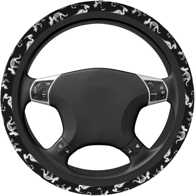 Dinosaur Skeleton Fossil Primitive Halloween Steering Wheel Cover Car Accessories Cute for Women Girls Girly Universal 15 Inch Neoprene Auto Interior Decor Anti Slip Car Truck Protector