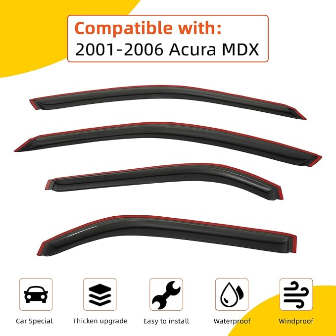 Rain Guards Compatible with 2001-2006 MDX Tape-On Side Window Visor Wind Deflector Vent Visors Car Accessories 4pcs