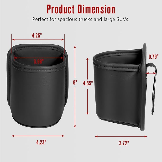 Leather Car Cup Holder Organizer (2-Pack) | Anti-Sag Clip On Drink Cupholder for Back Seat, Car Side Door, Headrest | Premium Extra Automotive Cup Holders for Water Bottles, Tumblers & Coffee Mugs