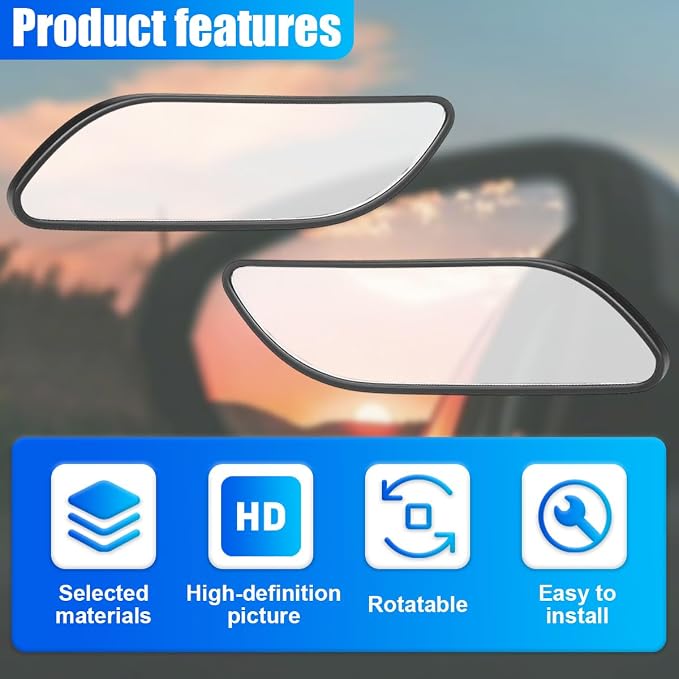 2PCS Blind Spot Car Mirror - HD Glass Framed Convex Car Side Mirror Blindspot - Up&Down Adjustable Wide-Angle Rear View Auxiliary Mirrors with Self Adhesive for Cars SUVs Trucks(Rectangular)