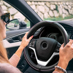 Microfiber Leather Steering Wheel Cover Anti-Slip Matte Finish Auto Car Wheel Cover Universal 15 Inch Wheel Cover for Car Embossing Pattern (Pink Line)