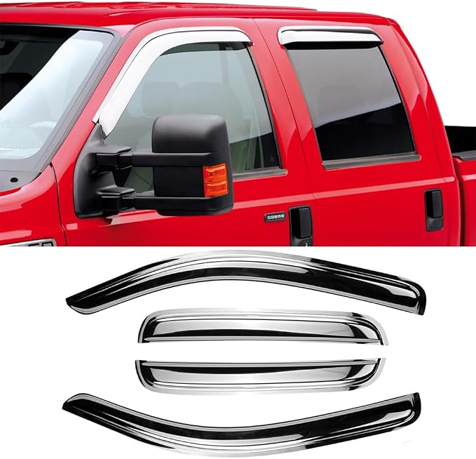 Side Wind Vent Deflector Sun Rain Guards for 14-18 Chevry Silverado/Sierra 1500,15-18 Silverado/Sierra 2500HD&3500HD Double/Extended Cab,4pcs Outside Mount Style Chrome Window Visor 94528Y