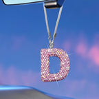 Bling Pink Car Accessories for Women Letter Charm, Rainbow Color Rear View Mirror Cute Crystal Pendant Car Decorations, Lucky Gifts Diamond Rhinestone Charm Letter D