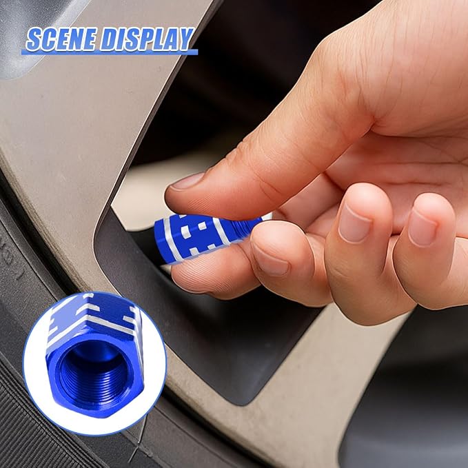 4PCS Tire Valve Stem Caps, Aluminum Tire Valve Cap, Dustproof Leak-Proof Wheel Valve Cover, Corrosion-Resistant Hexagon Stem Covers, Universal for Cars, SUVs, Trucks, Motorcycles, Bikes (Blue)