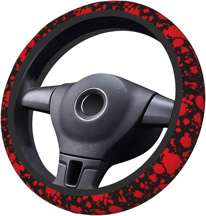 Classic Horror Blood Splatter Black Steering Wheel Cover Non-Slip Auto Steering Wheel Protector Car Accessories Universal Fit 15 Inches for Men Women