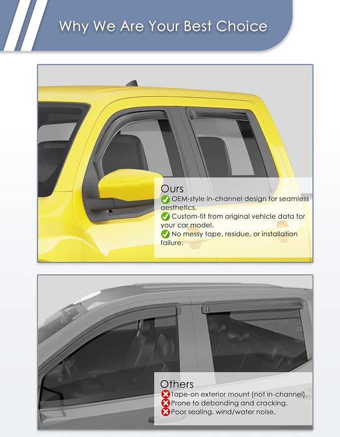 in-Channel Window Rain Guard for Nissan Frontier 2022-2025 2026 Crew Cab Rain Guards Side Truck Window Visors Low Profile Vent Visor Window Deflectors Vent Shades Car Accessories-4pcs