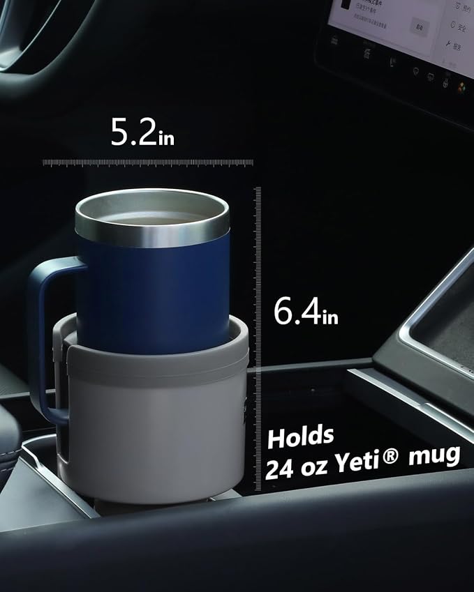 Car Cup Holder Expander with Offset Adjustable Base, Compatible with Hydro Flasks 32/40 Ounce, Compatible with Yeti Ramblers 20/26/30 Ounce, Other Bottles in 3.4"-3.8" (Gray)