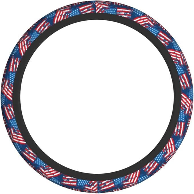 Blue American Flag Patriotism Steering Wheel Cover Car Accessories Cute for Women Girls Girly Universal 15 Inch Neoprene Auto Interior Decor Anti Slip Car Truck Protector