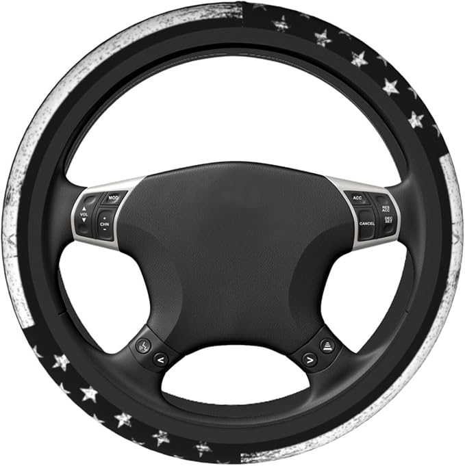 Thin Red Line 3-Pc Car Set: Steering Wheel Cover & 2 Car Coasters | Firefighter Anti-Slip Breathable Universal for 14.5 -15.5 Inch Car Wheel Cover Suitable for Men Women