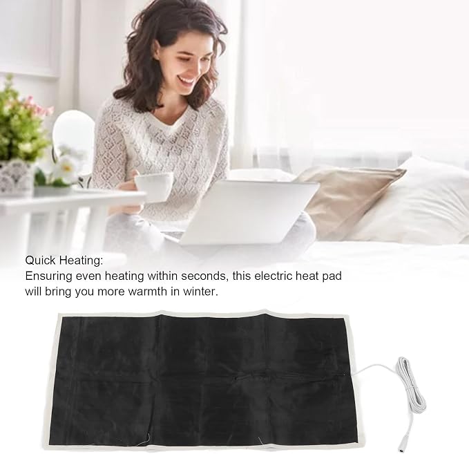 Electric Heating Pad, 60x30cm Electric Heat Cushion with 5521 Female Connector, DC 12V 30W Seat Heating for Home Sleeping Back Neck Shoulder Polyester, Cotton