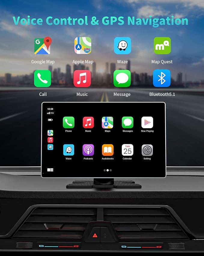 9" Wireless Apple Carplay Screen for Car,with 4K Dash Cam | and 1080p Backup Camera,Apple Carplay & Android Auto with DVR,GPS Navigation Mirror Link,Bluetooth,FM, Siri