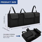 Car Trunk Organizer – Backseat Hanging Large Storage Bag with Adjustable Straps, Waterproof Collapsible Cargo Organizer with 4 Pockets, Space-Saving Trunk Storage for SUV Truck MPV (Black)