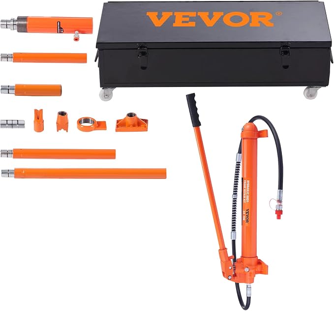 Porta Power Kit, 20 Ton Load, Portable Hydraulic Jack with 4.6 ft Extended Oil Hose, Comprehensive Accessories, Car Frame Repair Tool with Portable Storage Case for Automotive, Heavy Equipment
