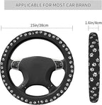 Dog Cat Paw Print Steering Wheel Cover for Women 14 15 inch Universal Cute Car Steering Wheel Accessories Paw Print Breathable Steering Wheel Protector