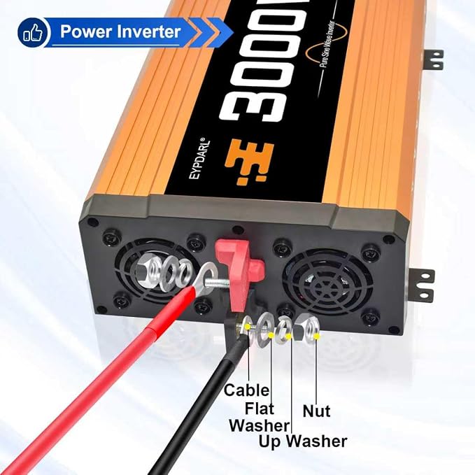 3000 watt Power Inverter Pure sine Wave 3000W 12v to 110v for car Vehicles Truck Camping Solar Panel Power Converter with Clamps and Remote car Power inverters 3000W