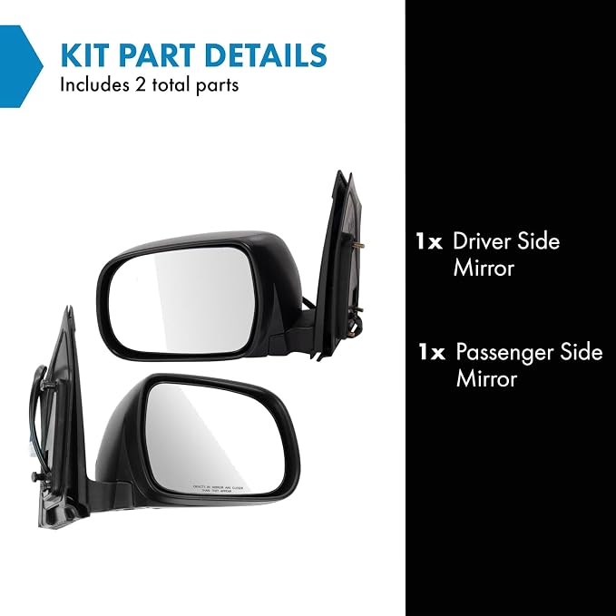 2 Piece Driver and Passenger Side Mirror Assembly Set Electric Adjustment Heated No Memory Black Compatible with 2004-2010 Toyota Sienna TO1320205 TO1321205