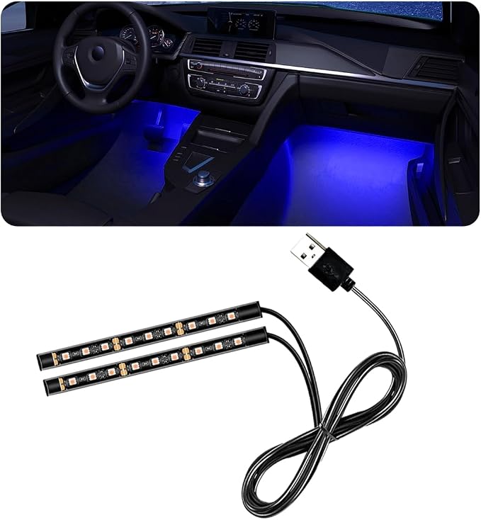 Car LED Strip Light, 24 LED RGB Auto Under Dash Interior Atmosphere Lights, USB Vehicle Decorative Lamp Ambient Night Light Strip, Lighting Kit Car Accessories (Blue)