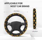 Sunflower Floral 3-Pc Car Set : Steering Wheel Cover + 2 Pc Car Coasters | Universal 14 - 15 Inch Breathable Anti Slip Sunflower Car Accessories Decor for Men Women