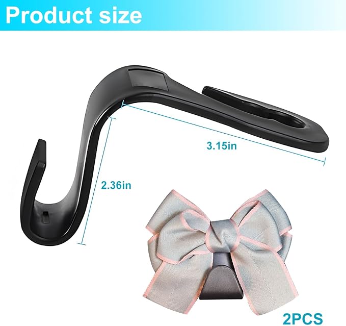 Mandark 2PCS Car Seat Headrest Hooks, Cute Bow Vehicle Hooks for Purses and Bags, Automotive Purse Hook Hanger Interior Decoration Accessories, Universal for SUV, Sedan, Truck (Gray Line)
