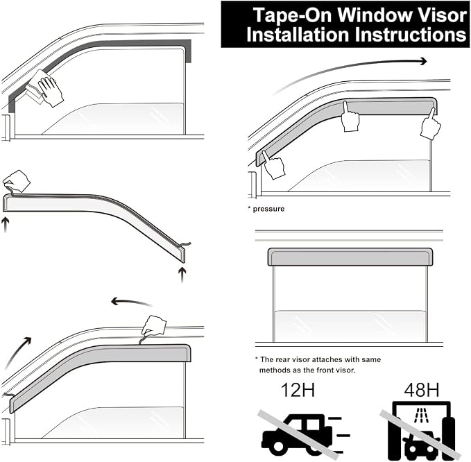 Tape-On Rain Guard 4-Piece for 2015-2019 Hyundai Sonata Windows Visor Shield Shade Smoke 94361