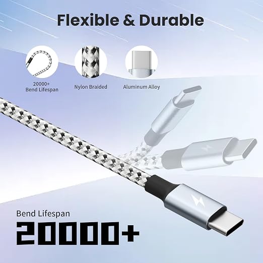USB C Multi Charging Cable, Dual Type C Cable 1Pack 5FT, USB C Splitter with 4 Type-C Connectors,4 in 1 Multiple Nylon Braided Cable Compatible with iPhone 15 Pro Max/Galaxy/Tablets/Google.