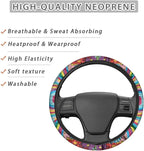 Groovy Hippie Flower Pattern Car Steering Wheel Cover Fit Most SUV Truck Car Van Easy to Install Car Wheel Cover Protector Steering Wheels Accessories Universal Fit 15 inches