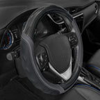 UltraSport Gray Carbon Fiber Steering Wheel Cover, Standard 15 inch Size, Black Faux Leather Comfort Grip, Car Steering Wheel Cover for Auto Truck Van SUV