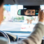 Bling Butterfly Diamond Car Accessories, Crystal Car Rear View Mirror Charms for Women, Car Decoration Lucky Gifts Hanging Interior Crystal Ornament Pendant Decor for All Cars (Peach Color)