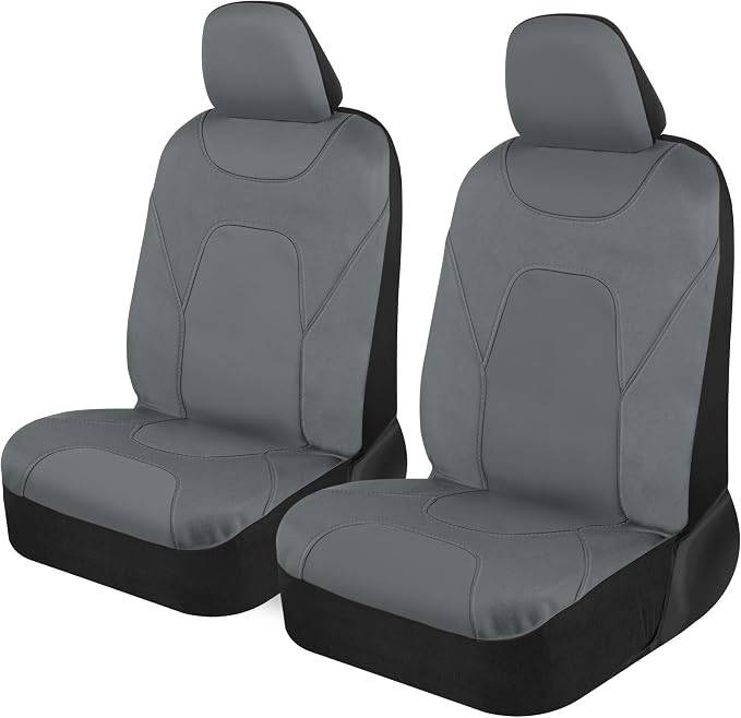 AquaShield Waterproof Front Seat Covers, Solid Gray Seat Covers for Cars – Neoprene Front Car Seats Cover, SUV Seat Covers Protector - Car Interior Cover for Auto, Trucks, & Dog Owners