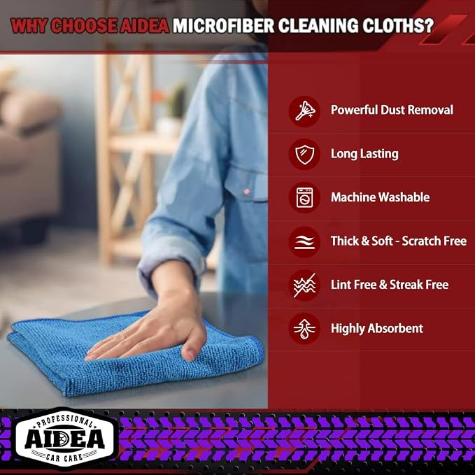 AIDEA Microfiber Cleaning Cloth, 400PK, Microfiber Towels for Cars, Shop Towels Cleaning Rags, Premium Wash Cloths, Absorbent Towel for SUVs, House, Kitchen, Window, Cleaning Supplies 12×12"
