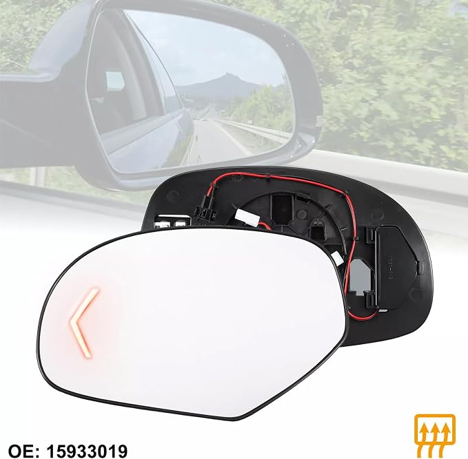 Left Driver Side Mirror Glass Replacement for 09-14 Chevy Silverado Suburban Tahoe Avalanche GMC Sierra Yukon Cadillac Escalade Rearview Side Heated Mirror with signal Arrow light Replace GM1325138
