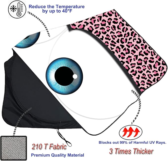Windshield Sun Shade Car Sun Shade 2026 Pink Car Accessories for Women Car Shades for Front Window Girly Windshield Cover Sunshades for Summer Heat Portection(Pink Leopard, S)