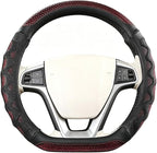 D-Shaped Car Steering Wheel Cover, 14.5-15" Anti-Slip Steering Wheel Protector with 3D Honeycomb Massage Grip, Comfortable Sporty Auto Interior Decor Accessories, Universal Fit (Black/Red)