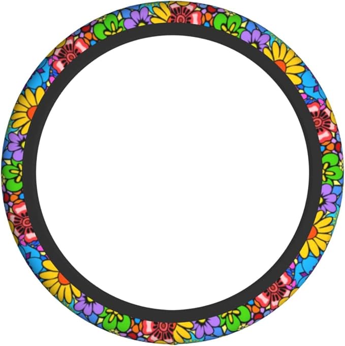 Hippie Flower Steering Wheel Cover Car Accessories Cute for Women Girls Girly Universal 15 Inch Neoprene Auto Interior Decor Anti Slip Car Truck Protector