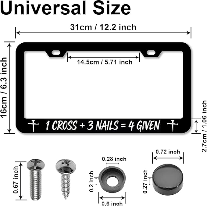 Christian License Plate Frames，Jesus Car Accessories for Women and Men ，Cute License Plate，Aluminum License Plate Frame Fits Standard US Vehicles Size 12.2 x 6 Inch (Black-Jesus)