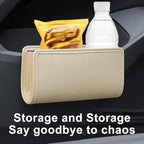 Car Seat Side Storage Pocket, Leather Hanging Foldable Multifunctional Vehicle Front Door Back Organizer Box, Waterproof Auto Interior Organizing Container, Universal fit(Beige)