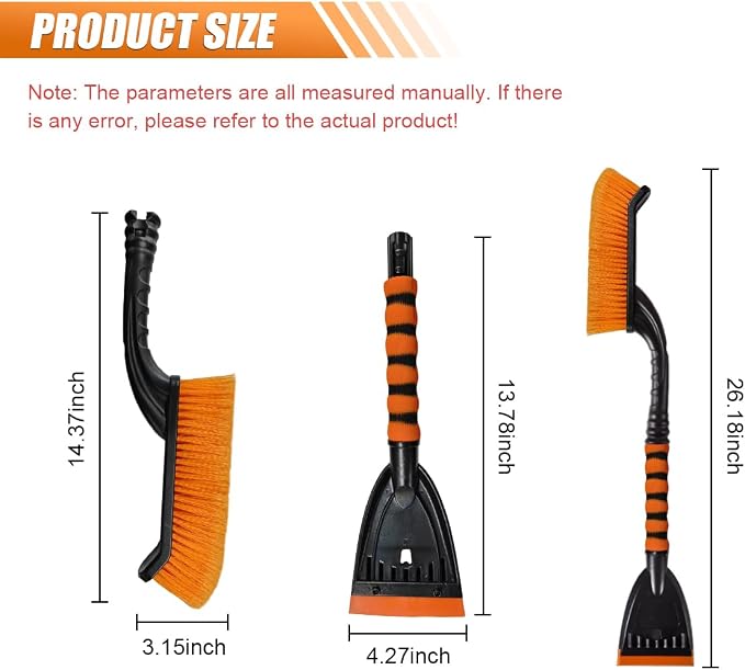 26" Snow Brush and Ice Scraper for Car Windshield – 2 in 1 Winter Snow Removal Tool with Detachable Ice Shovel – Universal Snow Scraper with Ergonomic Foam Grip, No Scratch Broom for SUV Truck(Orange)