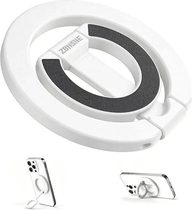 Magnetic Phone Ring for MagSafe Dual-Sided Magnetic Phone Grip Magnet Phone Stand Grip Compatible with iPhone 17/16/15/14/13 Pro Max Plus Mag Safe Accessory for Car Mounts (White)